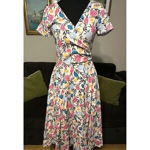 Collectif Clothing 50s style Maria Whimsy Swing Dress Pink Floral XS UK 8
